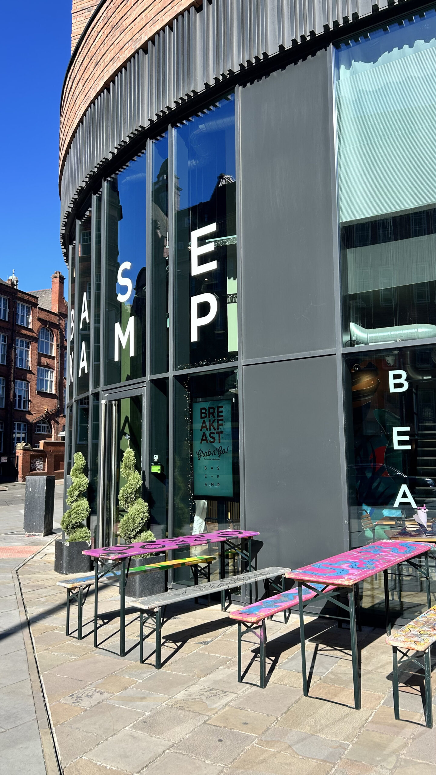 Outside the David Rozman hair salon at Base Kamp, Manchester