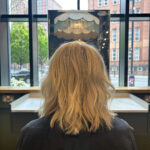 Blonde full head highlights on ladies hair in manchester hair salon