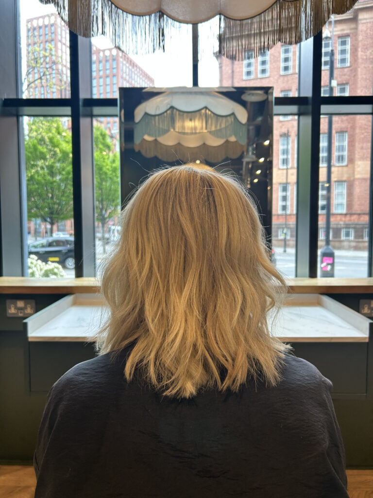 Blonde full head highlights on ladies hair in manchester hair salon
