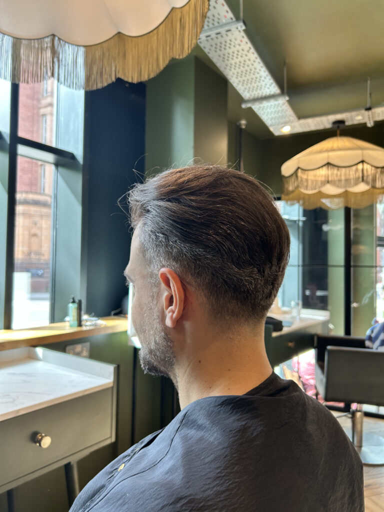 Natural looking mens hair system installed in Manchester hair salon