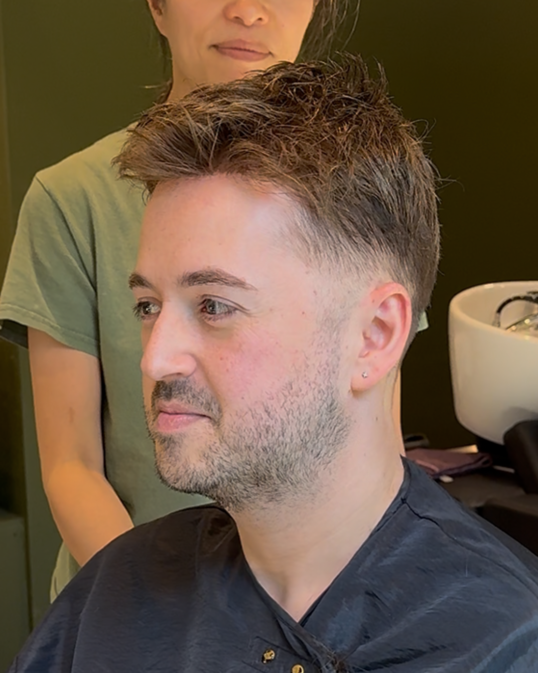Man looking happy at his newly installed hair system