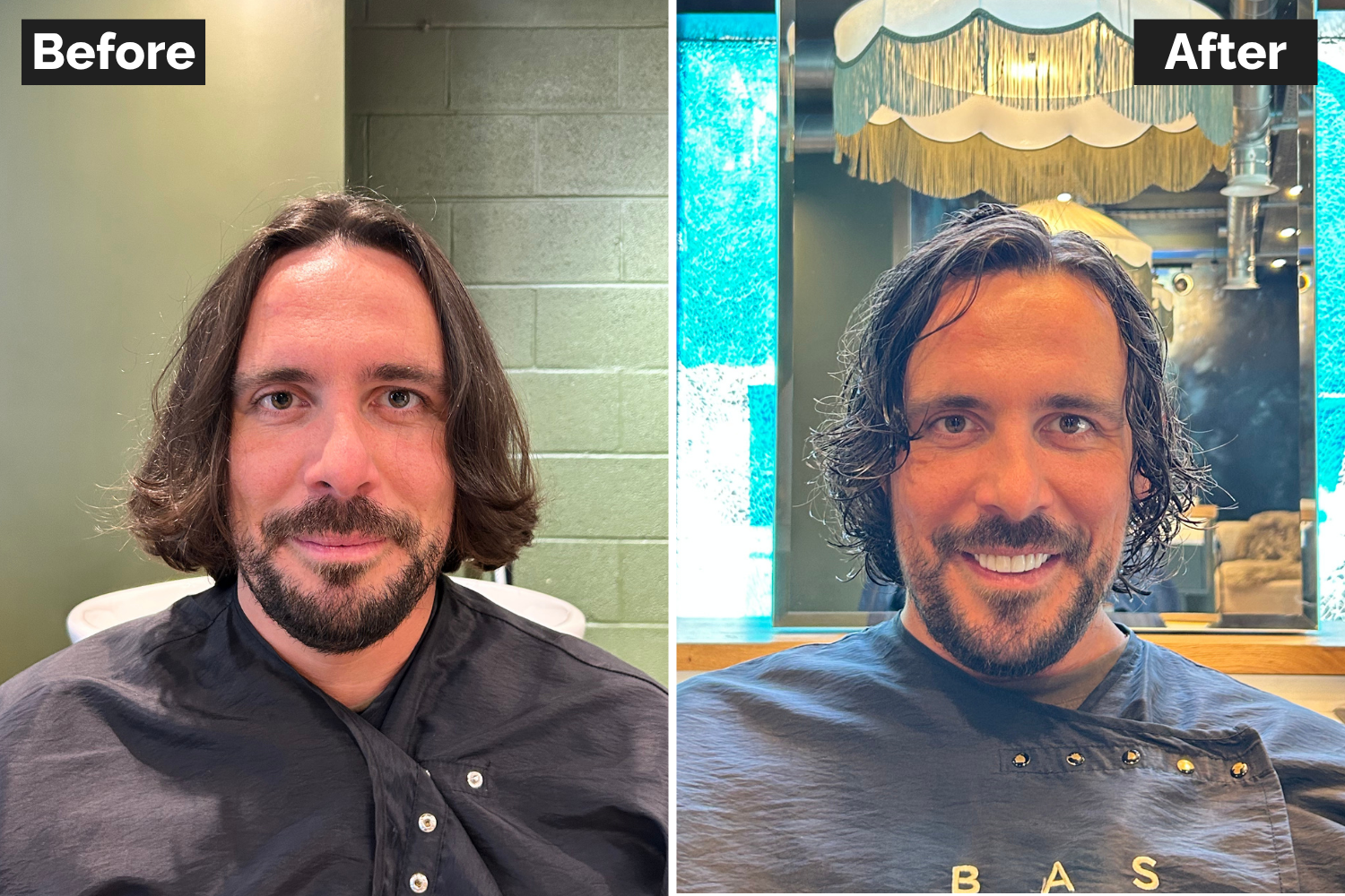 Before and after of a mans trim at David Rozmans salon