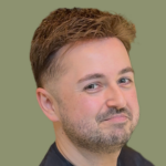 Close-up of a natural-looking hairline after a hair system has been fitted and blended