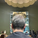Fine hair after grey blending showing softer parting and added dimension